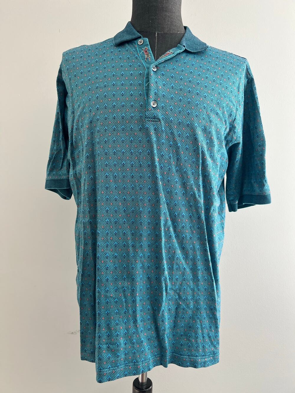 Bobby Jones Italy Polo Golf Shirt 100% Cotton Teal Abstract Size Large SG